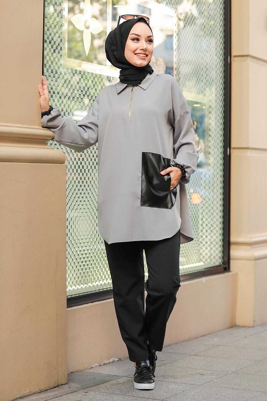 Grey Hijab Suit 1301GR - Neva-style.com