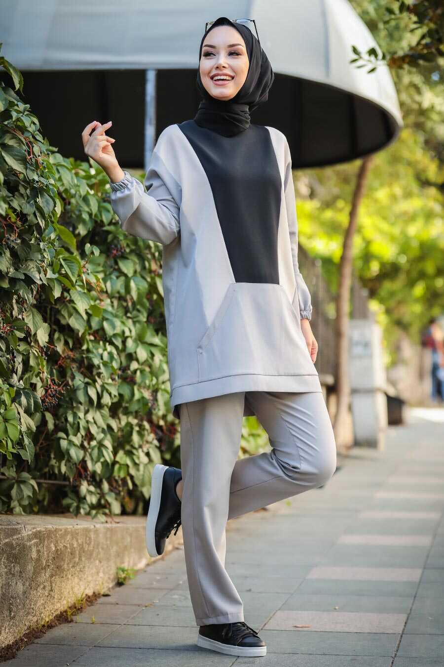 Gri Hijab Suit 13023GR