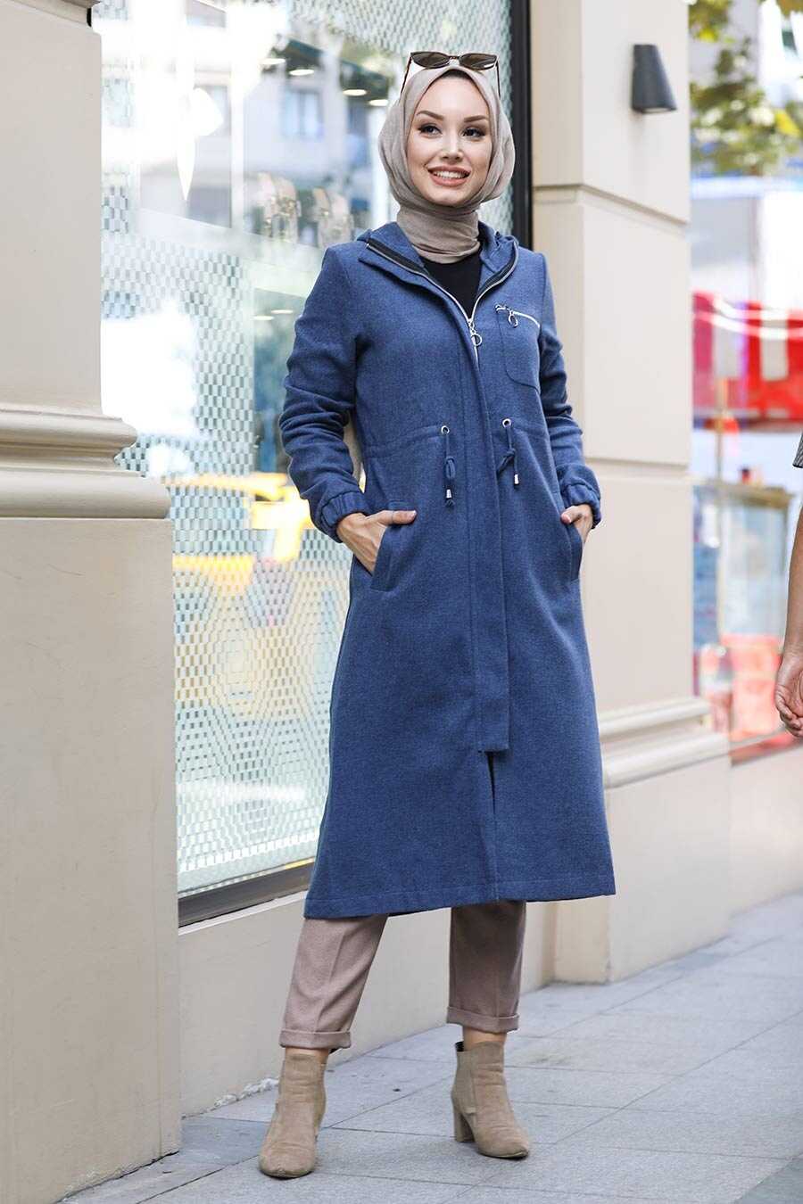İndigo Blue Hijab Coat 5565IM - Neva-style.com