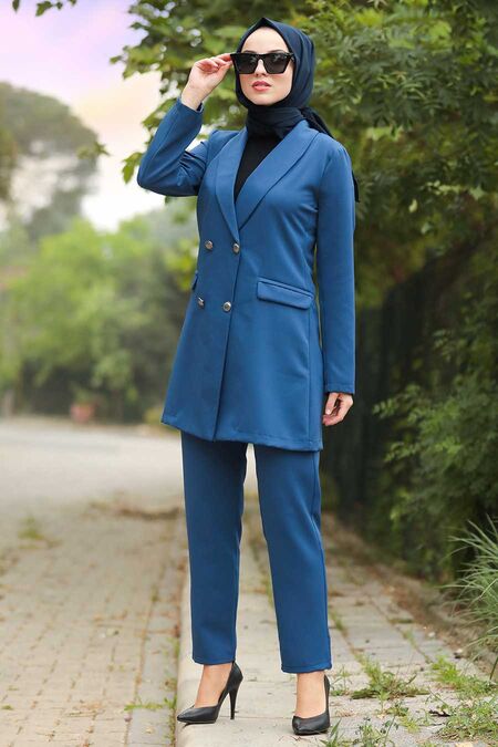 İndigo Blue Hijab Dual Suit Dress 5546IM - Neva-style.com