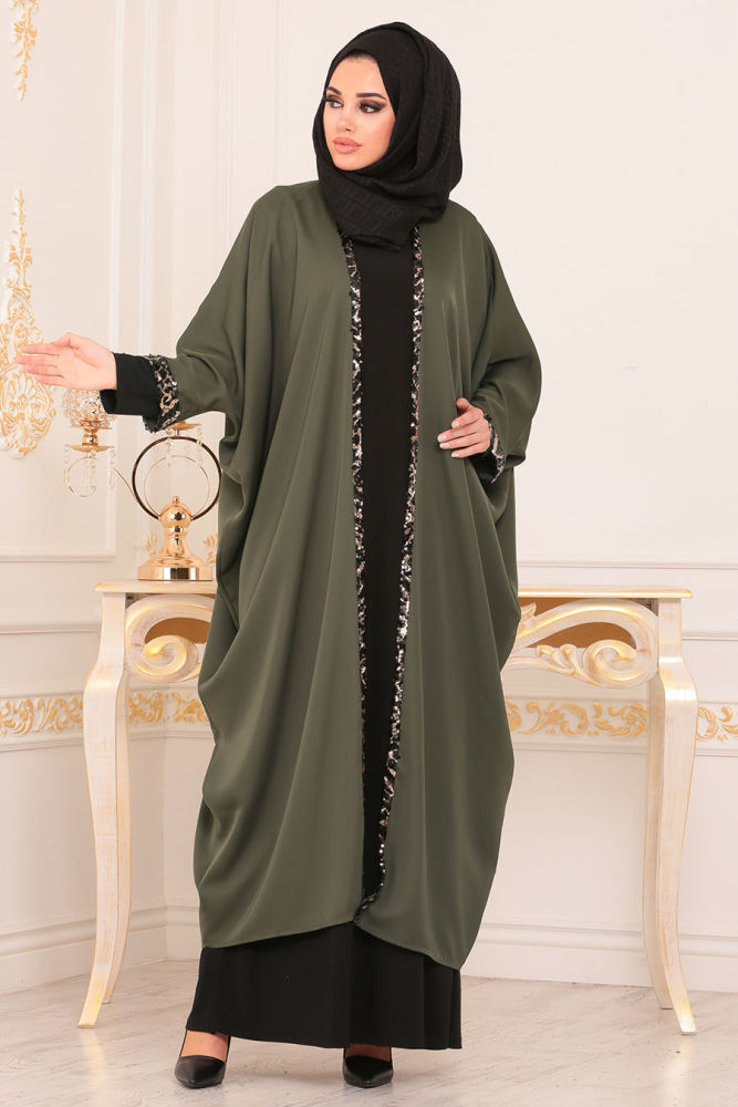 Neva Style - Khaki Hijab Abaya 9002HK - Neva-style.com