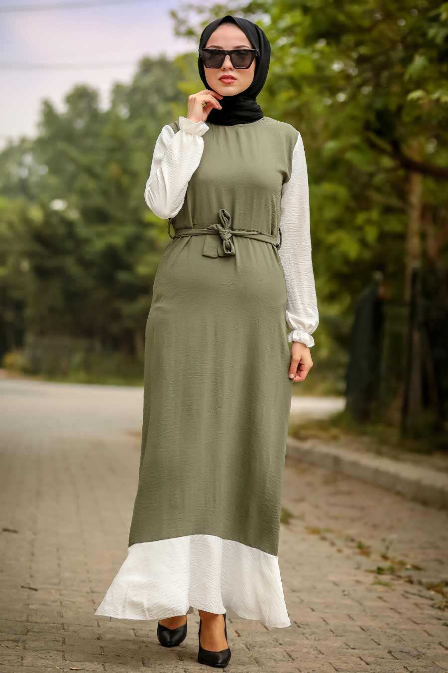 Khaki Hijab Daily Dress 6596HK - Neva-style.com