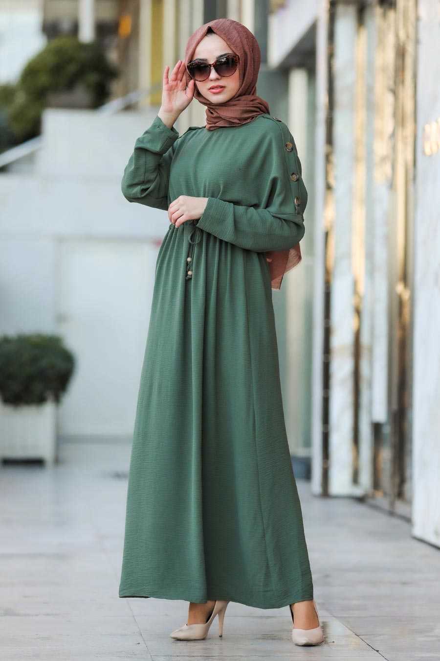 Khaki Hijab Dress 10052HK - Neva-style.com