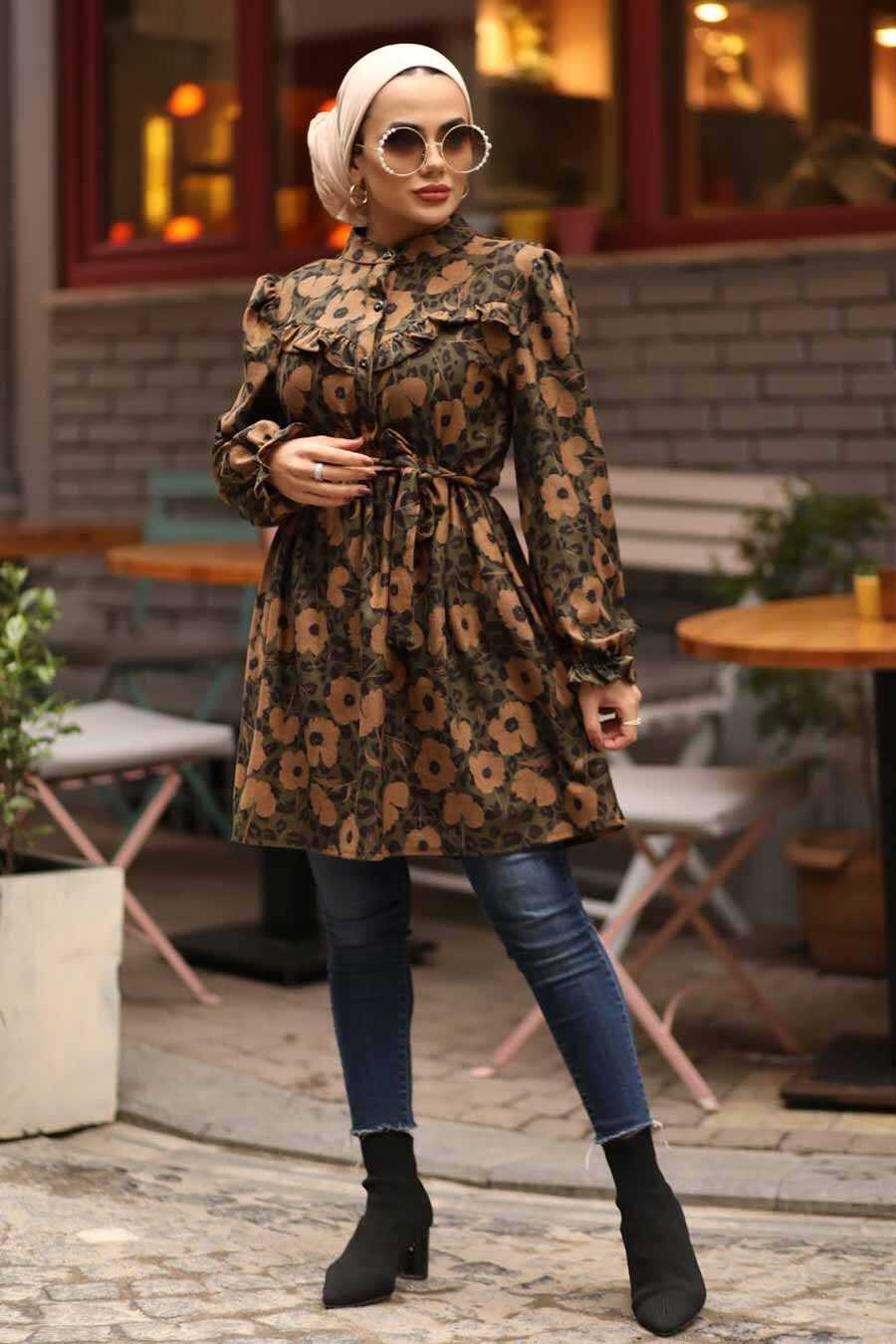 Khaki Hijab Dress 3579HK - Neva-style.com