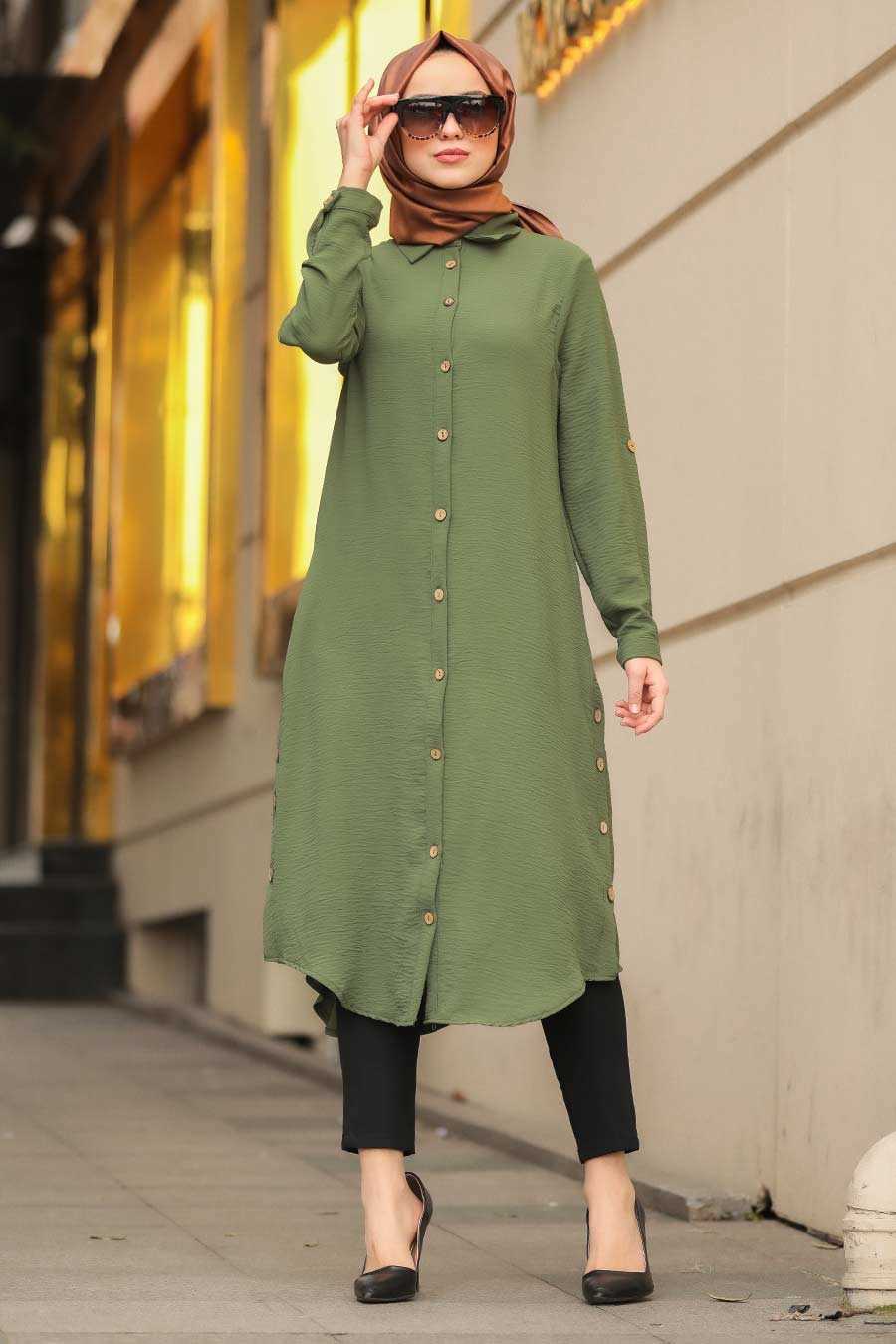 Khaki Hijab Tunic 10047HK - Neva-style.com