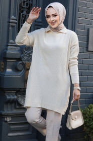 Modest Cream Knitwear Tunic 65903KR 