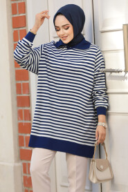 Modest Navy Blue Knitwear Top 65904L 