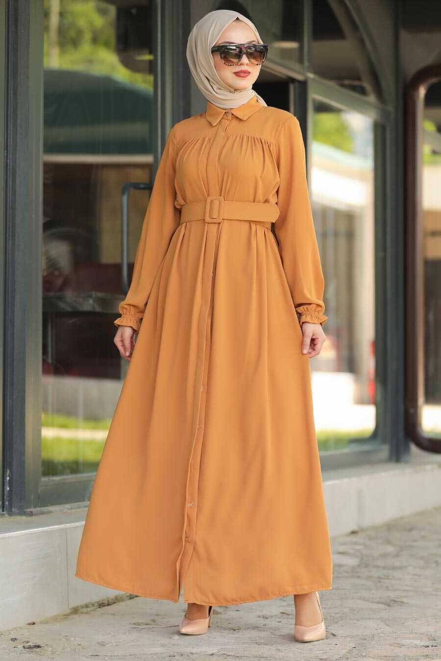 Mustard Hijab Daily Dress 12580HR - Neva-style.com