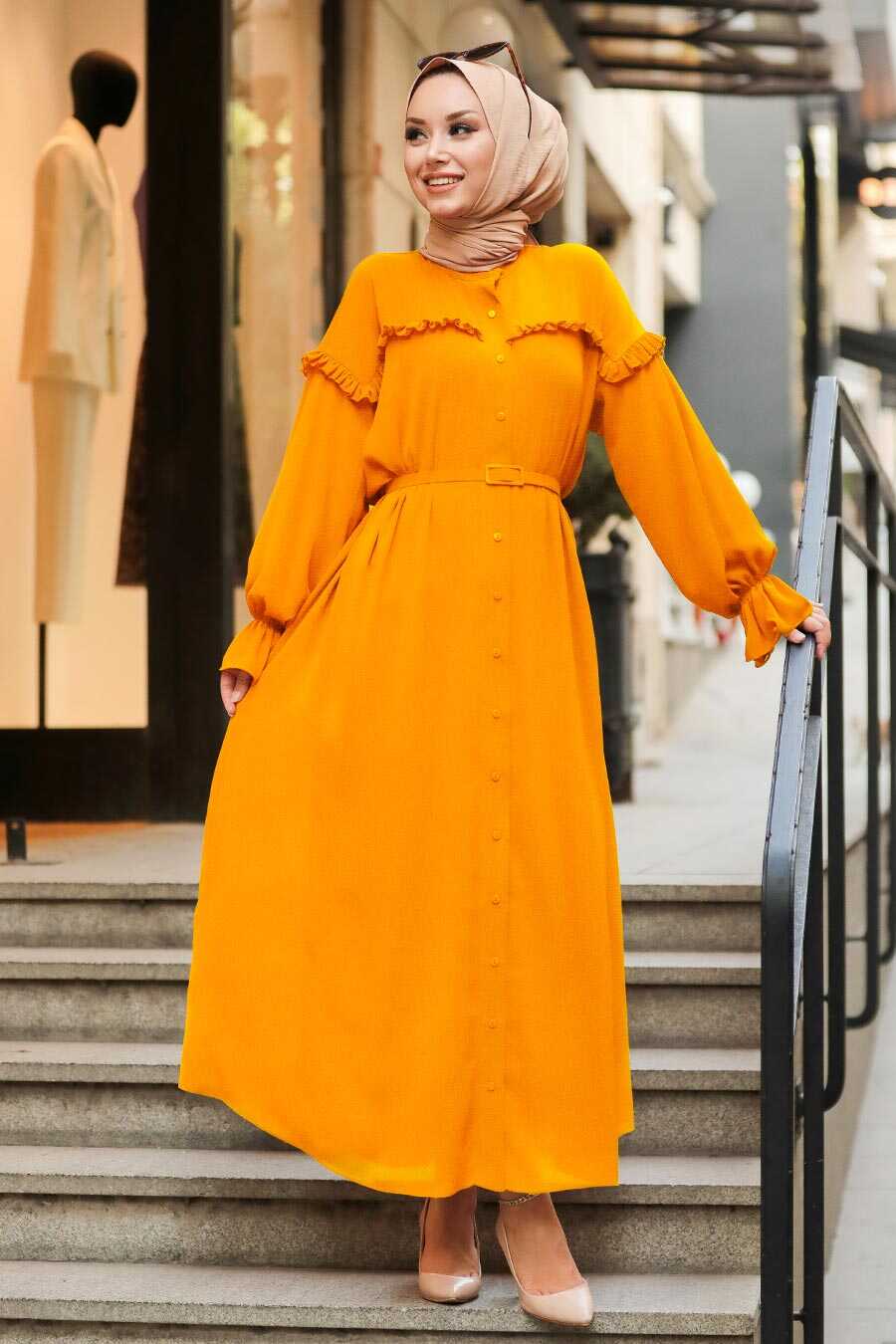 Mustard Hijab Dress  3333HR Neva style com