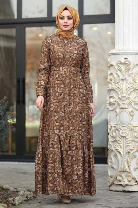 Mustard Hijab Velvet Dress 1498HR - Neva-style.com