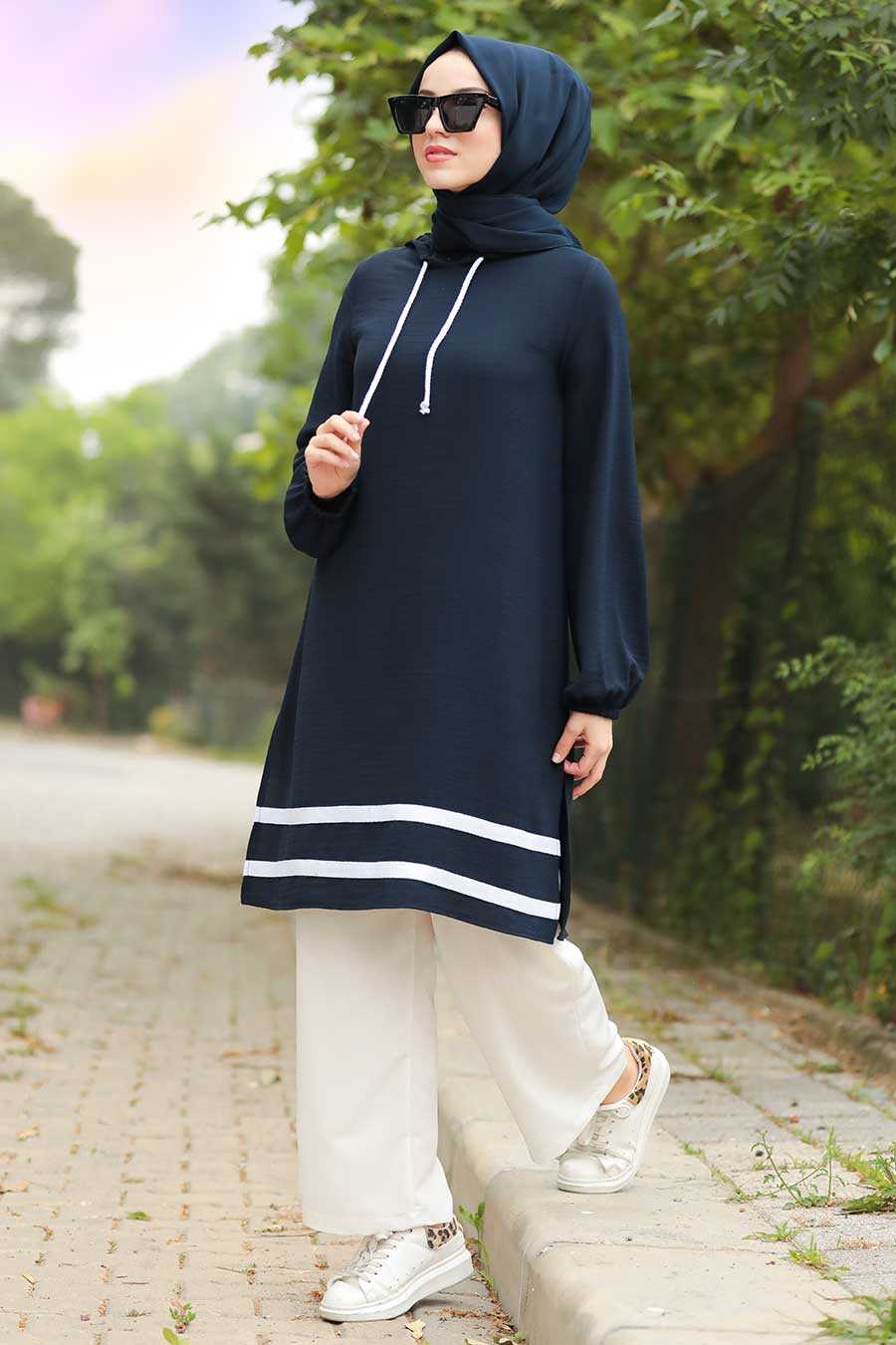 Navy Blue Hijab Dual Suit Dress 10212L - Neva-style.com