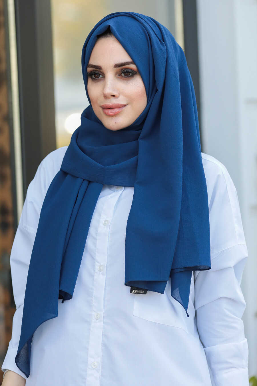 Navy Blue Hijab Shawl 7550L - Neva-style.com