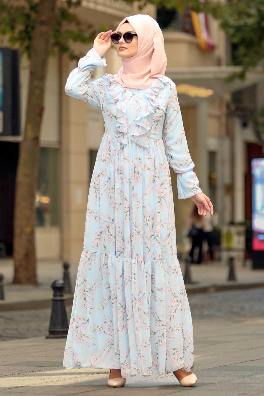 Neva Style - Baby Blue Hijab Dress 8258BM - Neva-style.com