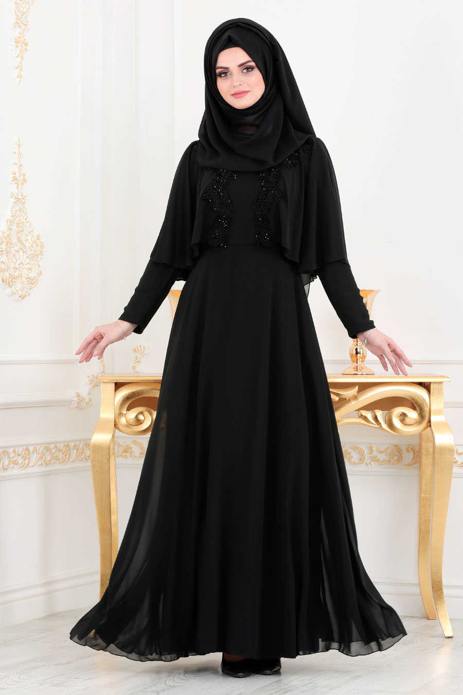 Neva Style - Black Hijab Evening Dress 3762S - Neva-style.com