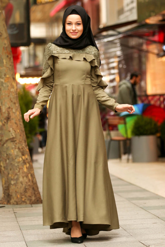 Neva Style - Khaki Hijab Dress 42410HK - Neva-style.com