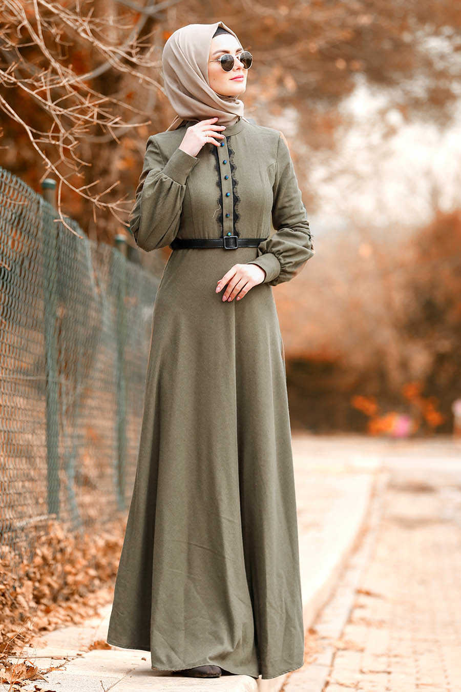 Neva Style - Khaki Hijab Dress 8411HK - Neva-style.com