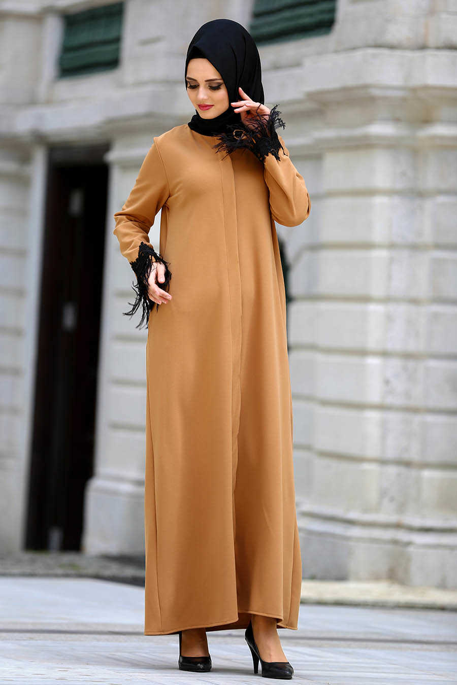 Neva Style - Mustard Hijab Coat 4001HR - Neva-style.com