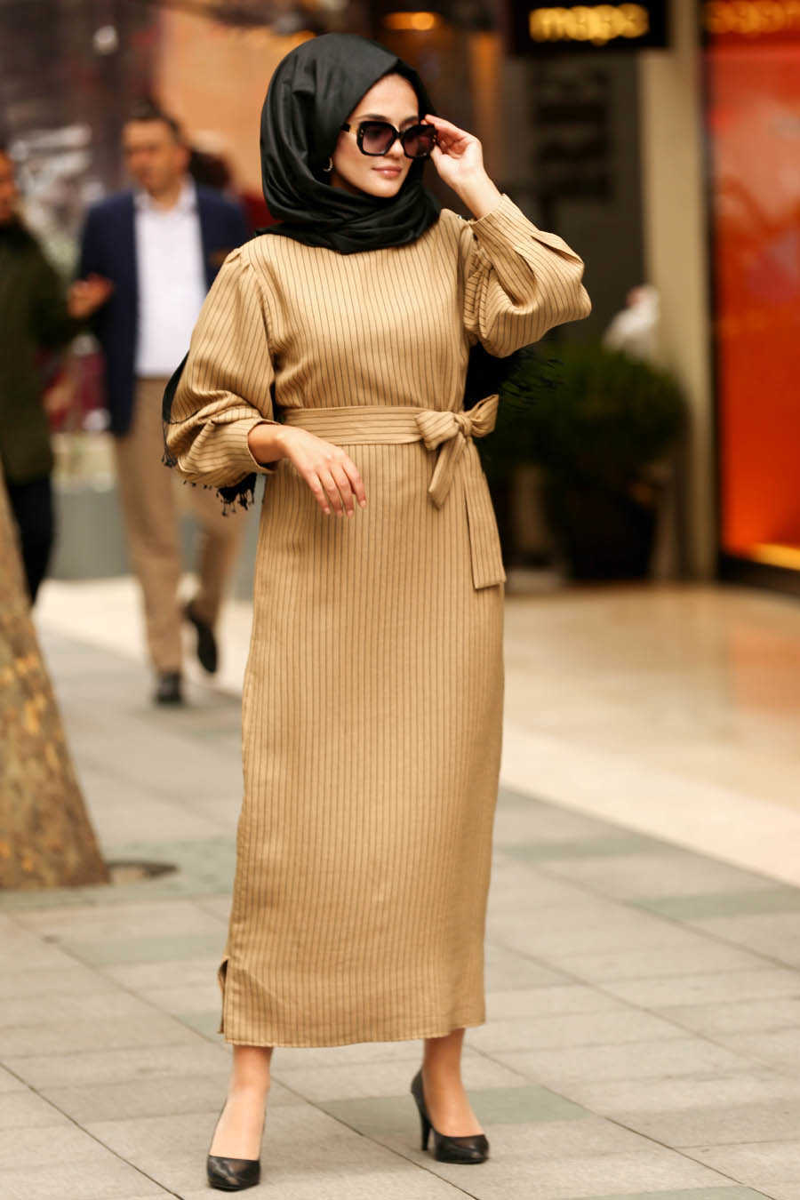 Neva Style Mustard Hijab Dress 19093HR