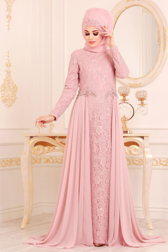 Neva Style - Powder Pink Hijab Evening Dress 9105PD - Neva-style.com