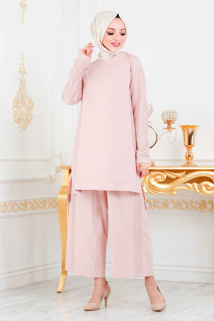 Neva Style - Powder Pink Hijab Suit 51141PD - Neva-style.com