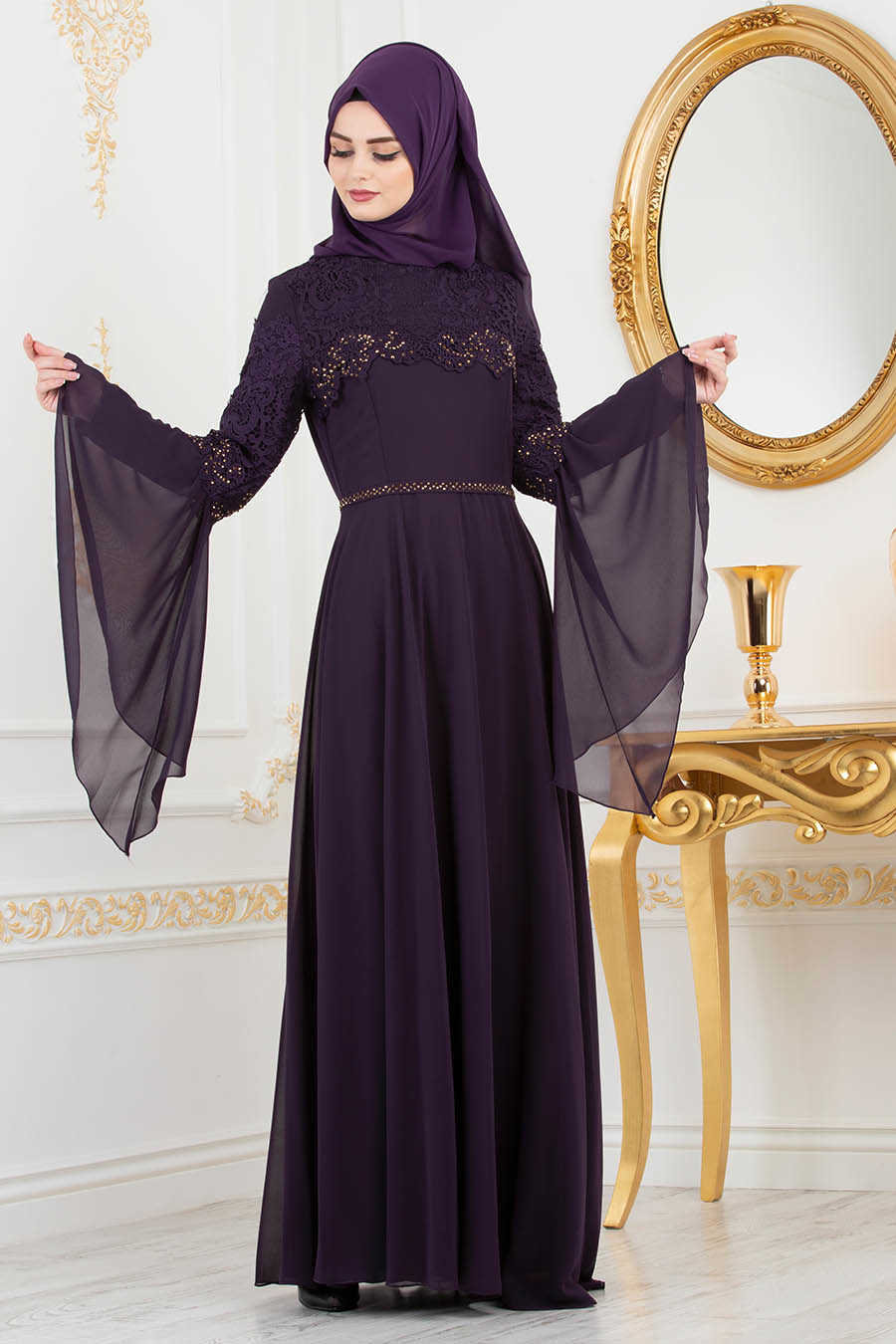 Neva Style - Purple Hijab Evening Dress 25695MOR - Neva-style.com