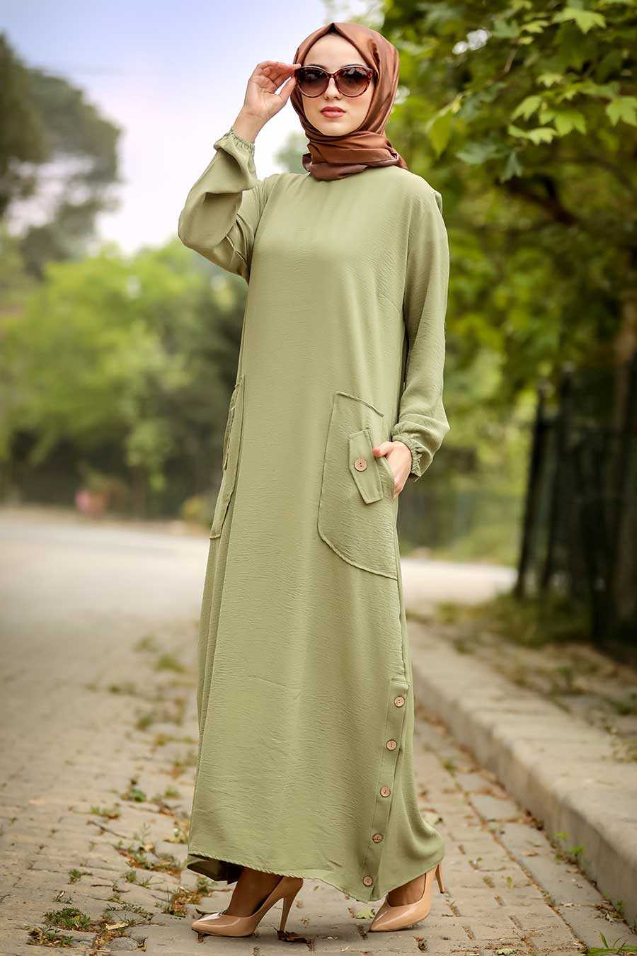 Pistachio Green Hijab Daily Dress 30112FY - Neva-style.com