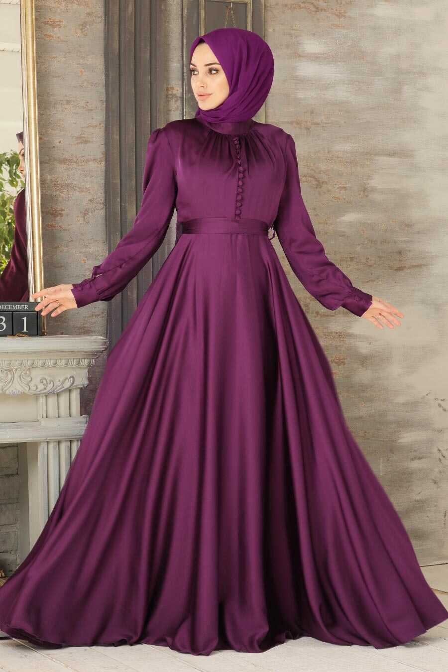 Plum Color Hijab Evening Dress 25391MU - Neva-style.com