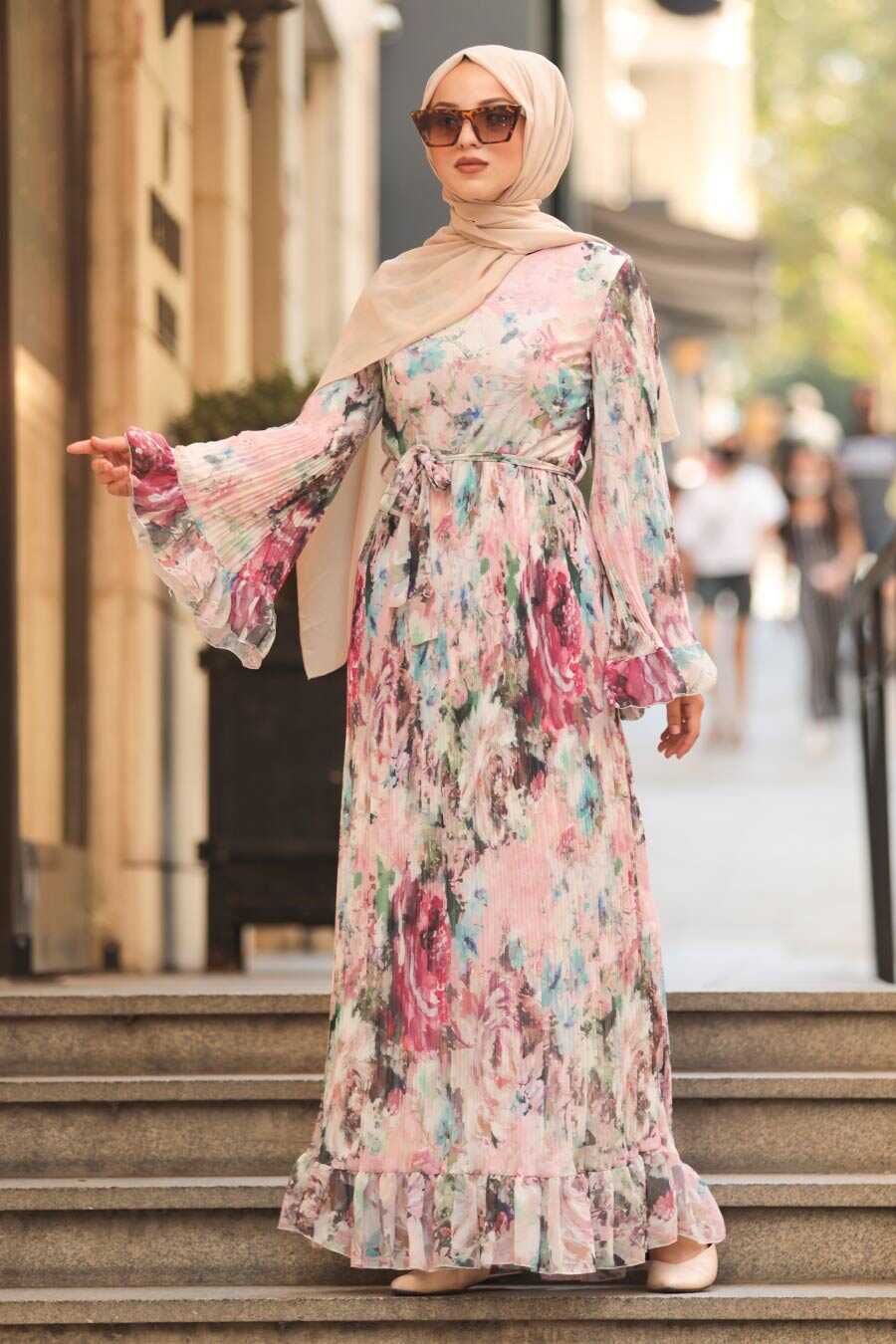 Powder Pink Hijab Dress 23814PD - Neva-style.com