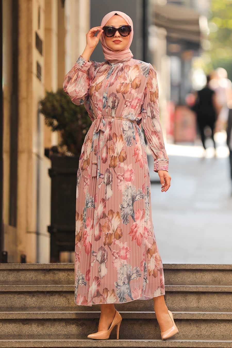 Powder Pink Hijab Dress 33251PD - Neva-style.com