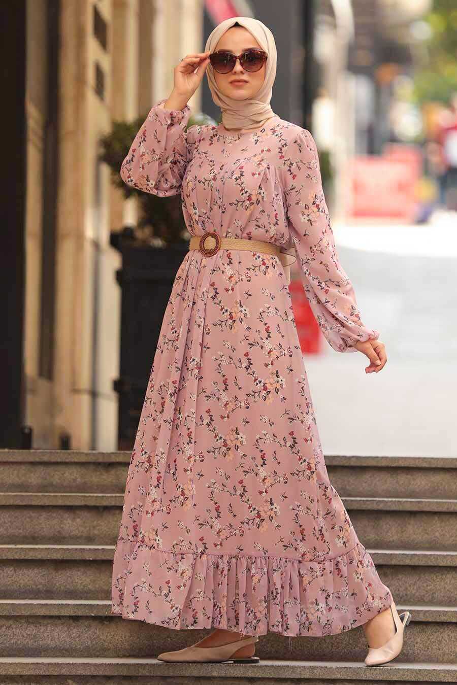 Powder Pink Hijab Dress 51494PD - Neva-style.com