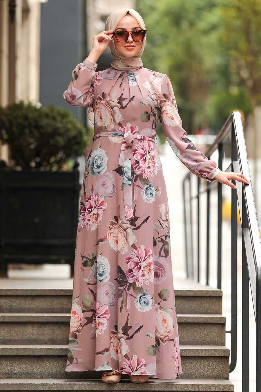 Powder Pink Hijab Dress 81543PD - Neva-style.com