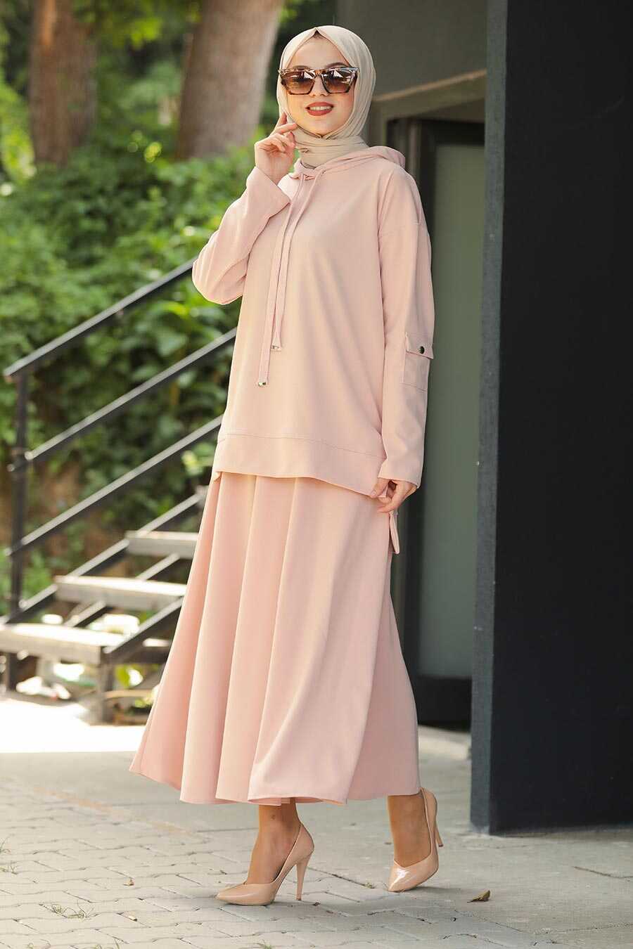 Powder Pink Hijab Dual Suit Dress 1291PD - Neva-style.com