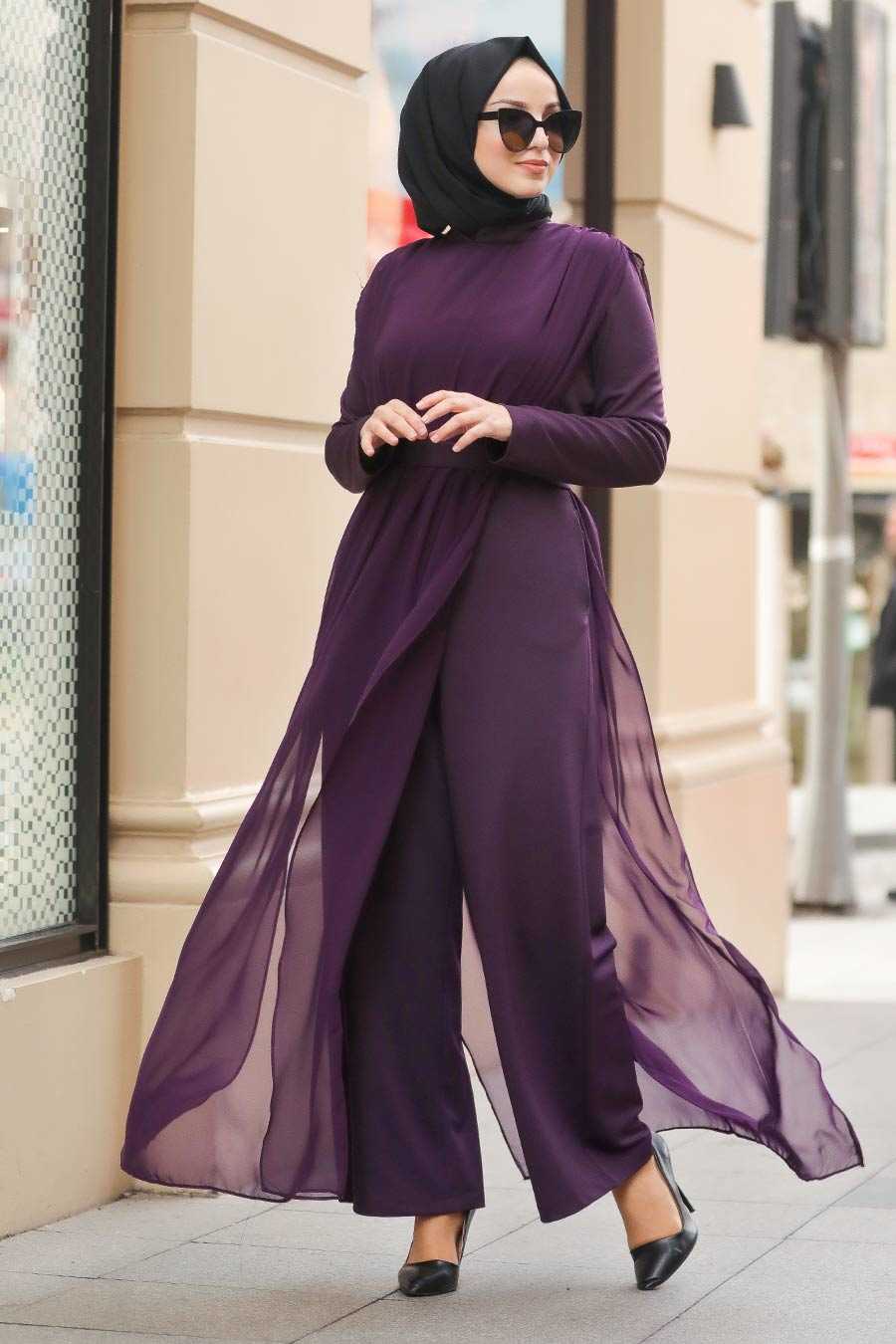 Purple Hijab Evening Jumpsuit 51182MOR - Neva-style.com