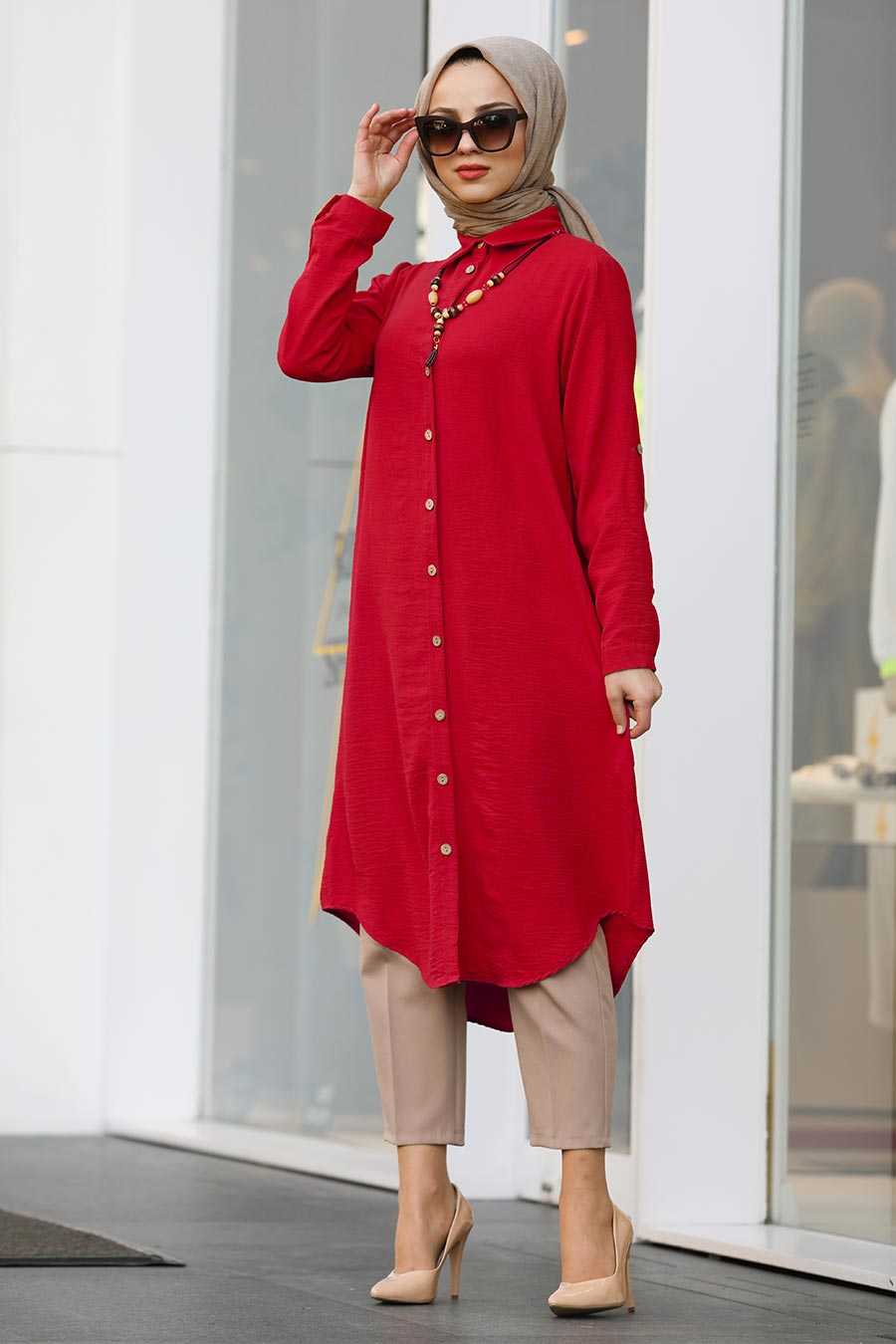 Red Hijab Tunic 10040K - Neva-style.com