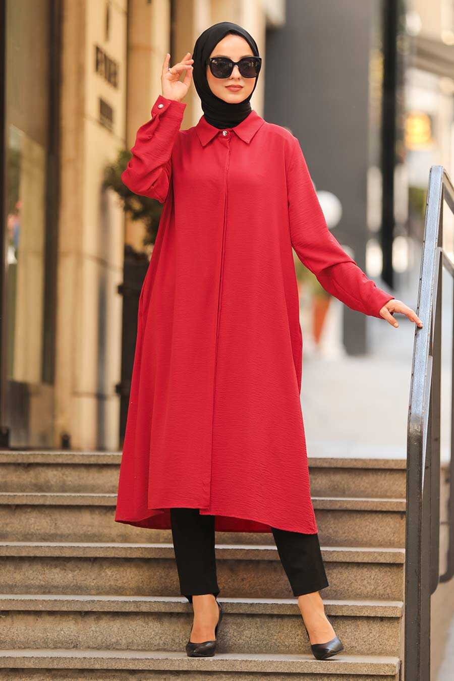 Red Hijab Tunic 2362K - Neva-style.com