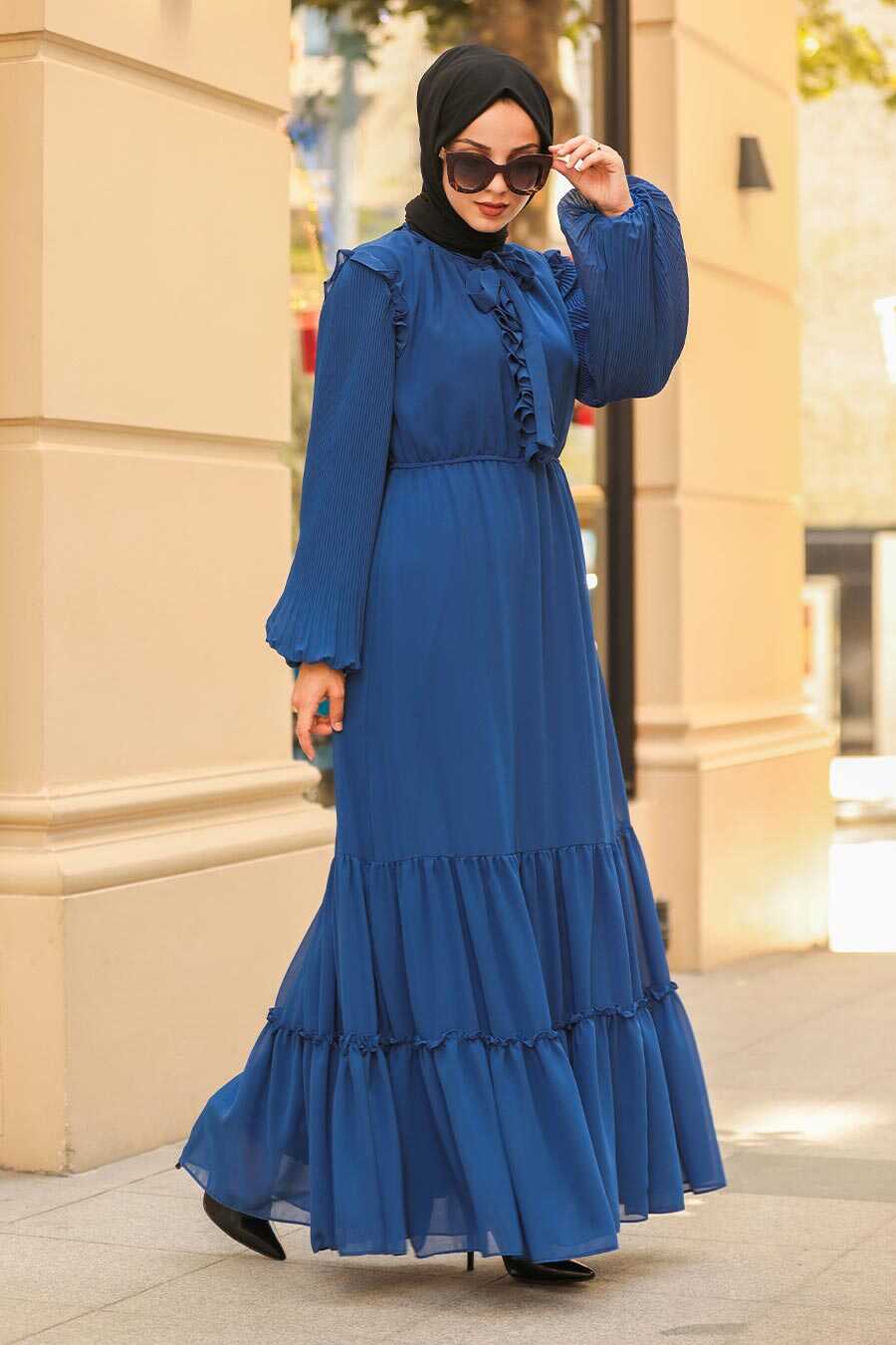 Sax Blue Hijab Dress 2409SX - Neva-style.com