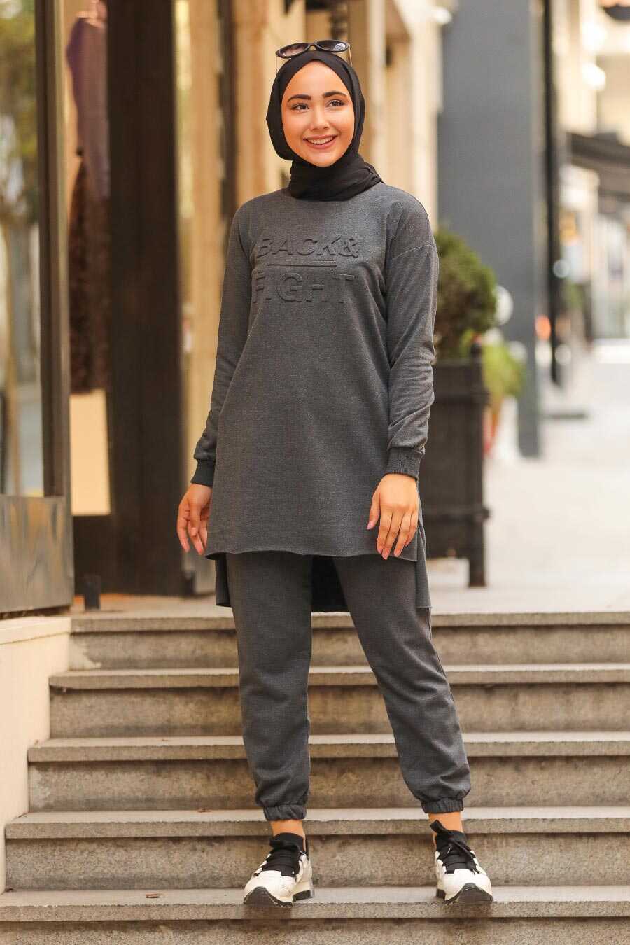Smoke Color Hijab Suit 5742FU - Neva-style.com