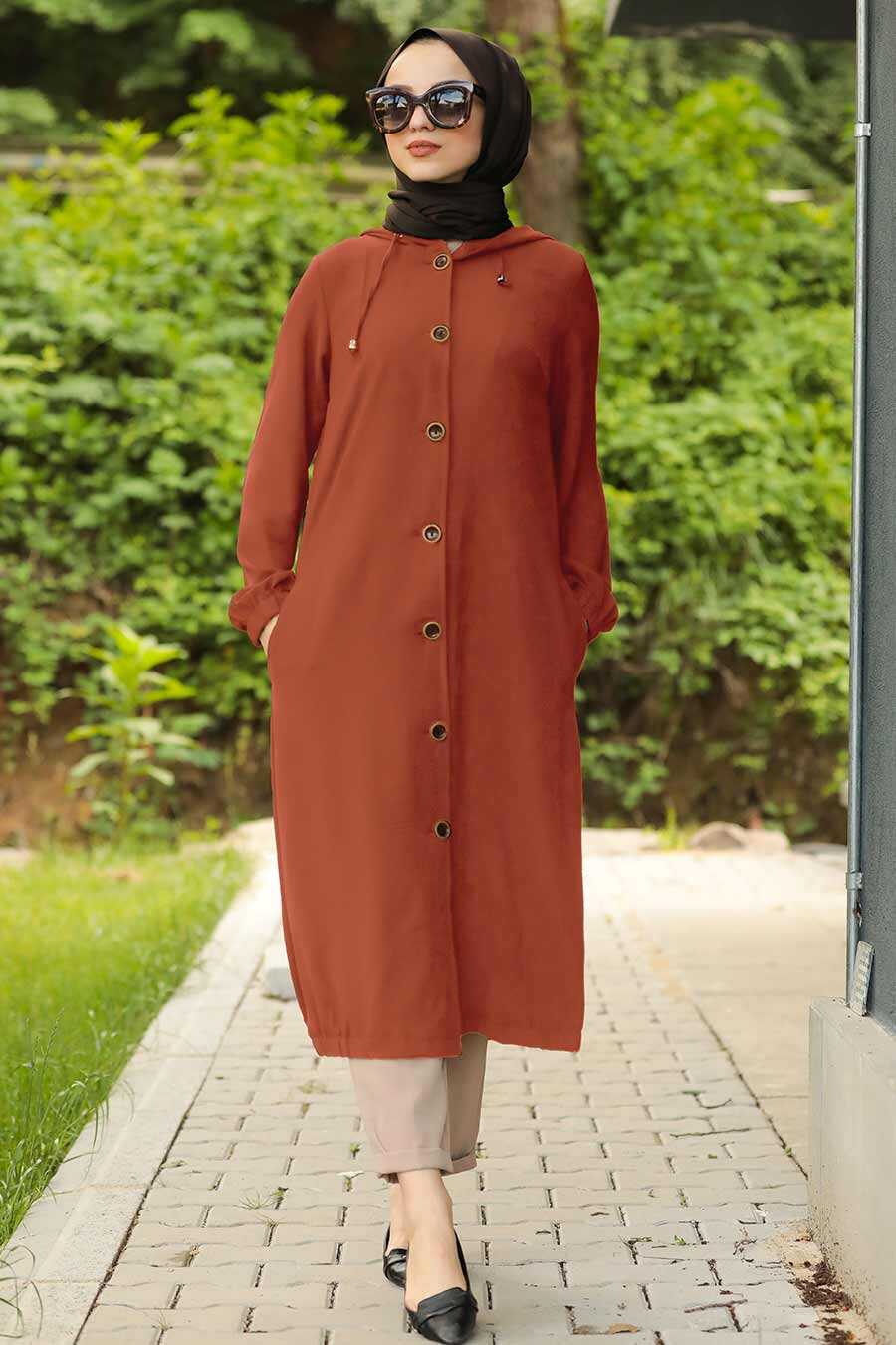Terra Cotta Hijab Coat 10155KRMT - Neva-style.com
