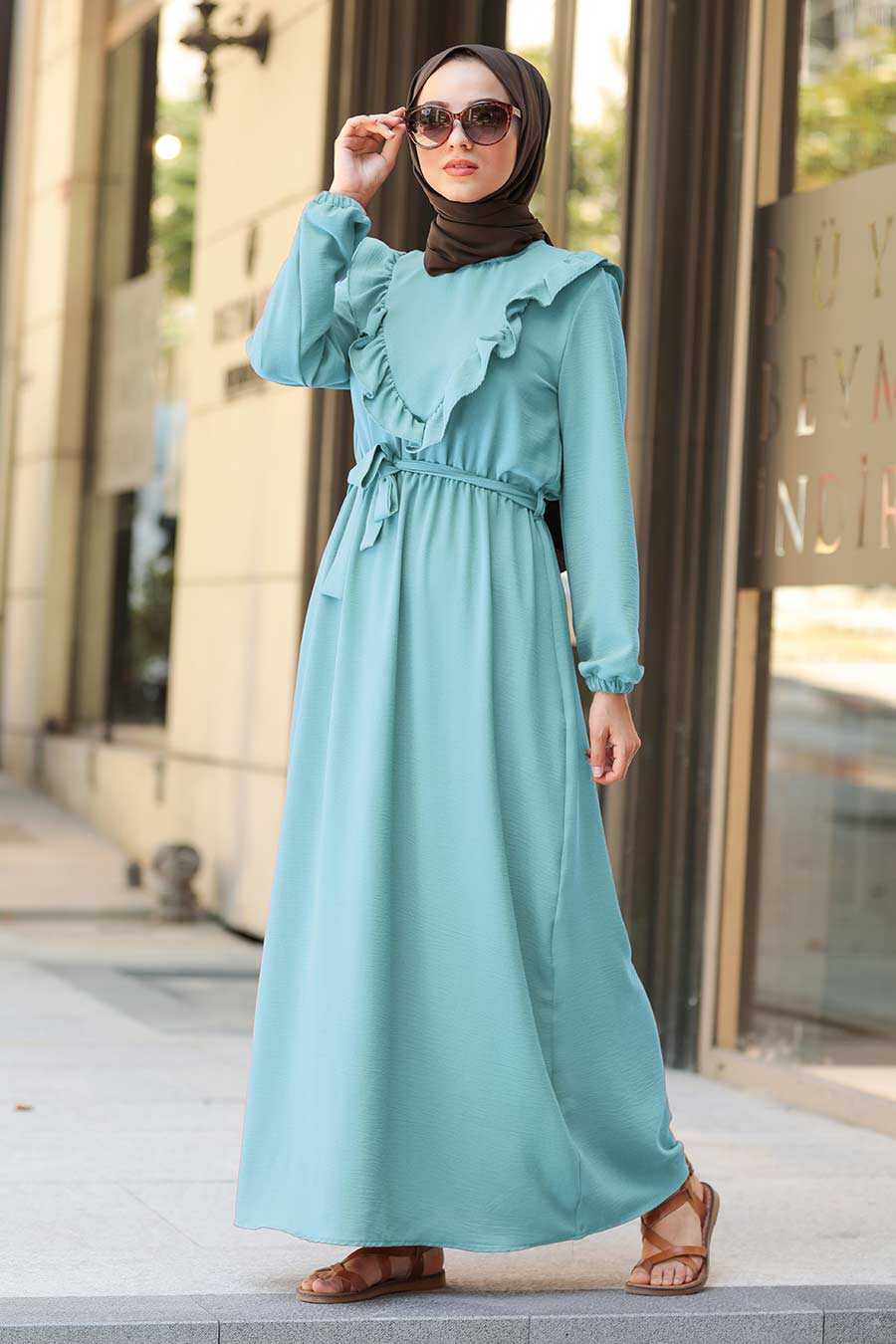 Turquoise Hijab Dress 2742TR - Neva-style.com