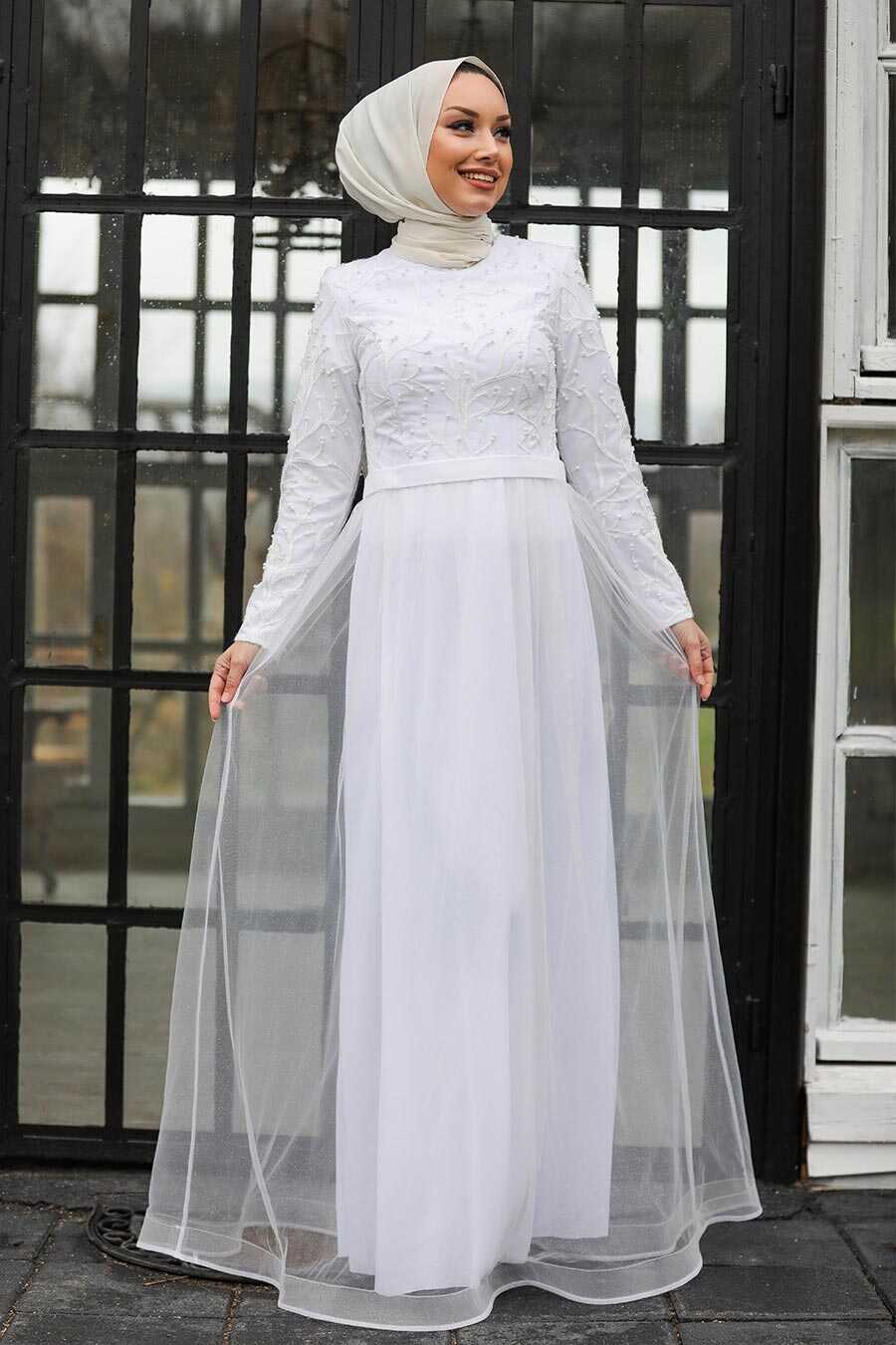 White Hijab Evening Dress 3484b Neva 0193